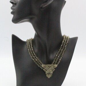 HEIDI DAUS DESIGNER TRIPLE STRAND GRAY RHINESTONE STATEMENT NECKLACE